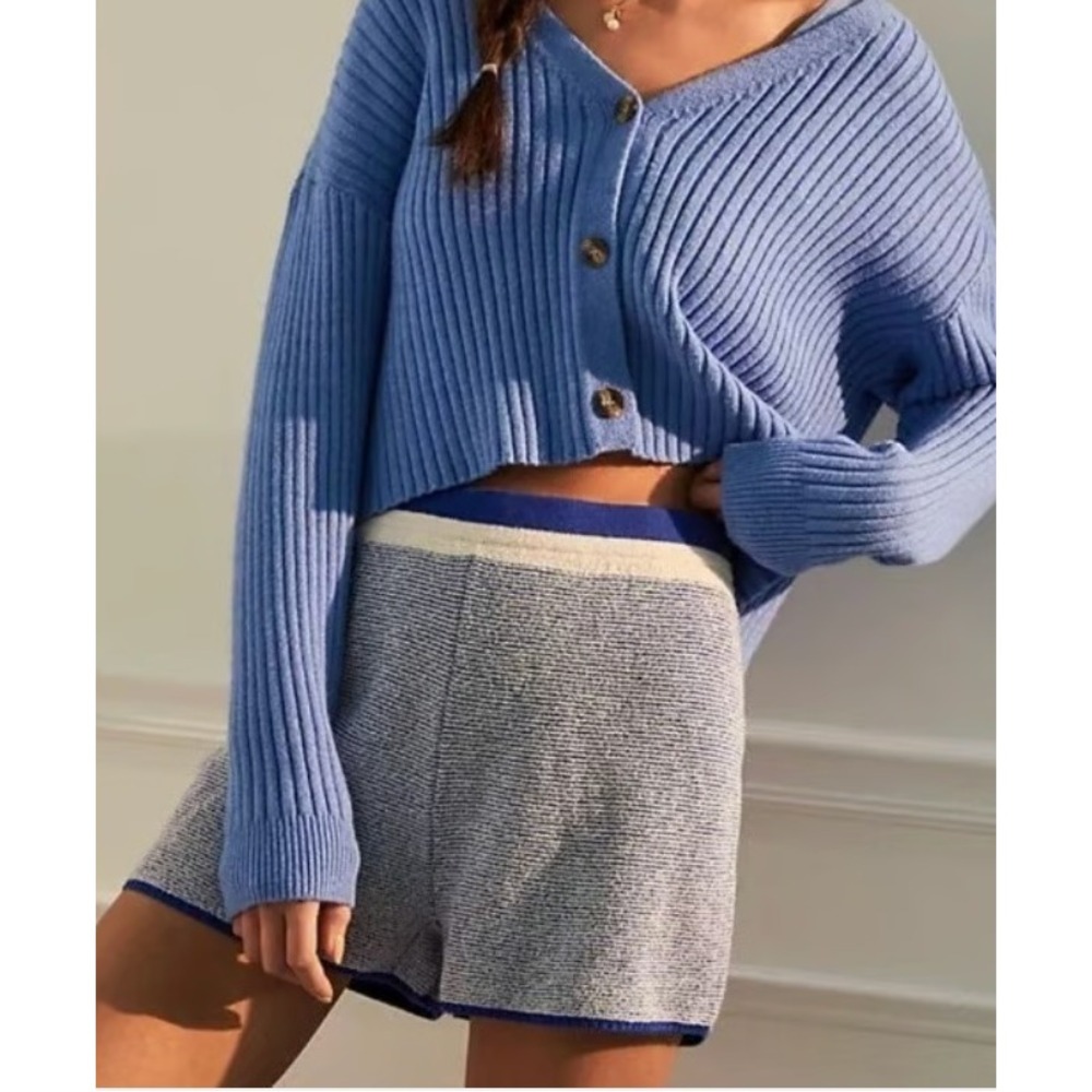 Maeve Anthropologie Blue White Posey Knit Striped Cobalt Mini Shorts Womens‎ S